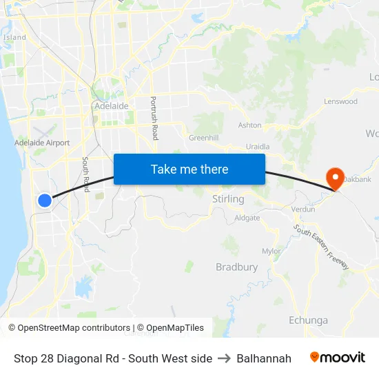 Stop 28 Diagonal Rd - South West side to Balhannah map