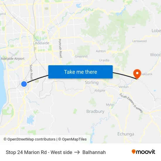 Stop 24 Marion Rd - West side to Balhannah map