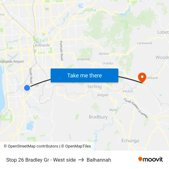 Stop 26 Bradley Gr - West side to Balhannah map