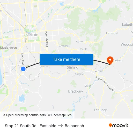 Stop 21 South Rd - East side to Balhannah map