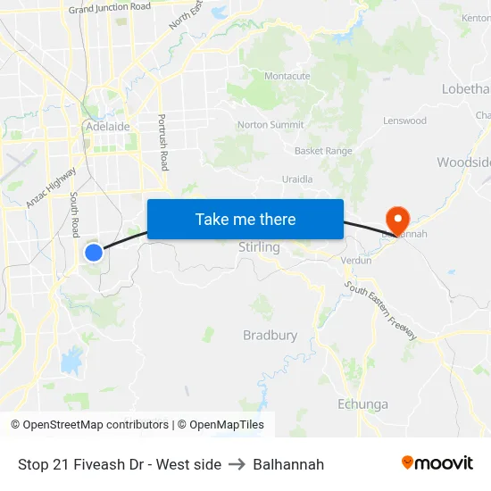 Stop 21 Fiveash Dr - West side to Balhannah map
