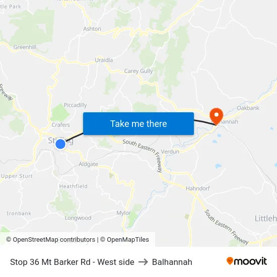 Stop 36 Mt Barker Rd - West side to Balhannah map