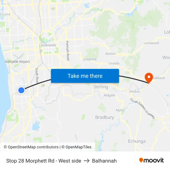 Stop 28 Morphett Rd - West side to Balhannah map