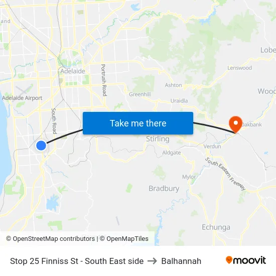 Stop 25 Finniss St - South East side to Balhannah map