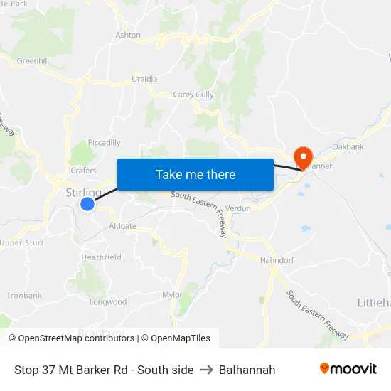 Stop 37 Mt Barker Rd - South side to Balhannah map