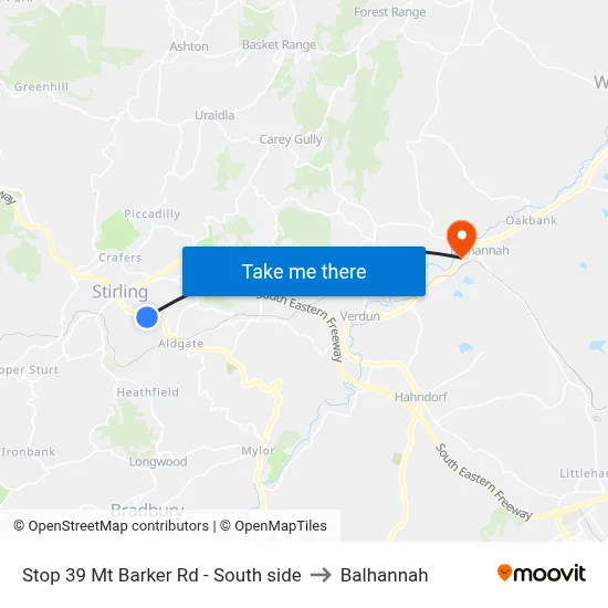 Stop 39 Mt Barker Rd - South side to Balhannah map