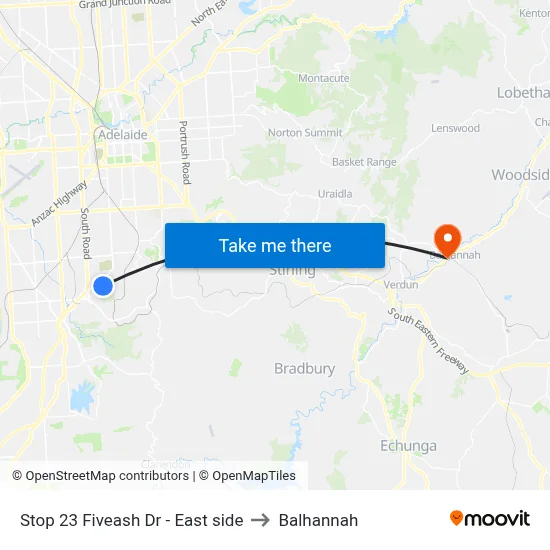Stop 23 Fiveash Dr - East side to Balhannah map