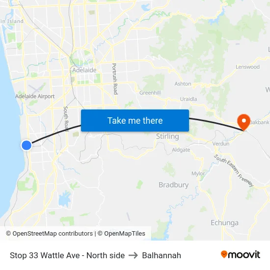 Stop 33 Wattle Ave - North side to Balhannah map