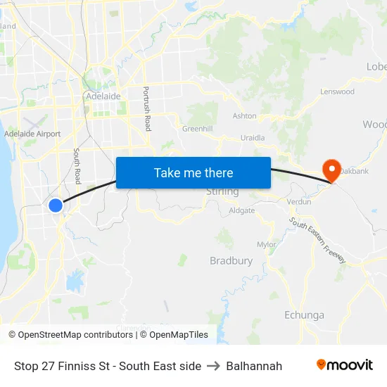Stop 27 Finniss St - South East side to Balhannah map