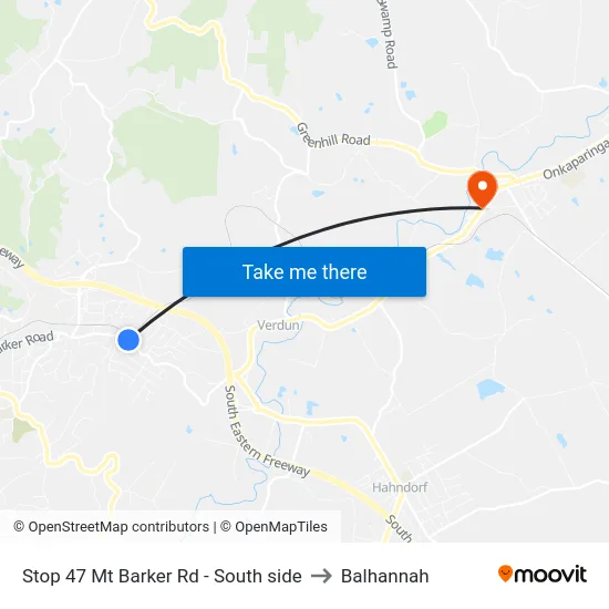 Stop 47 Mt Barker Rd - South side to Balhannah map