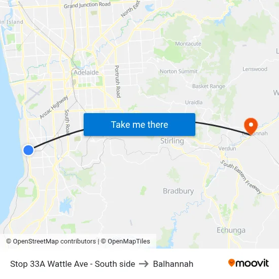 Stop 33A Wattle Ave - South side to Balhannah map