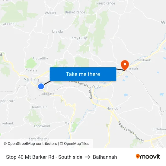 Stop 40 Mt Barker Rd - South side to Balhannah map