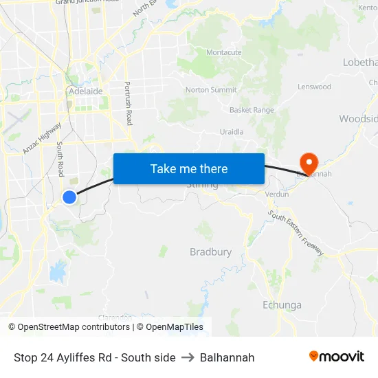 Stop 24 Ayliffes Rd - South side to Balhannah map
