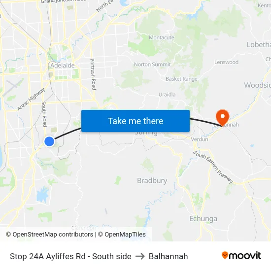 Stop 24A Ayliffes Rd - South side to Balhannah map