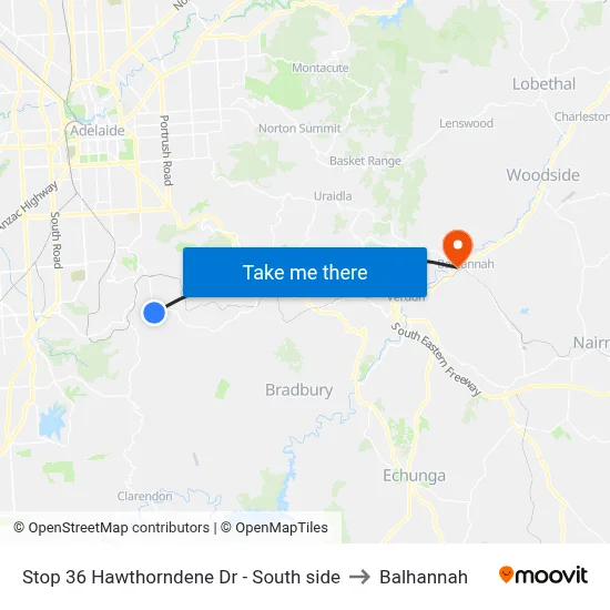 Stop 36 Hawthorndene Dr - South side to Balhannah map