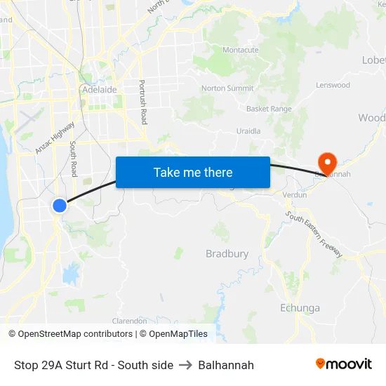 Stop 29A Sturt Rd - South side to Balhannah map