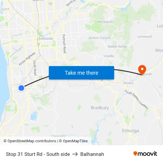 Stop 31 Sturt Rd - South side to Balhannah map