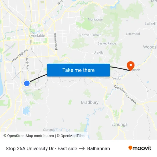Stop 26A University Dr - East side to Balhannah map