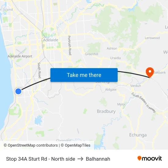 Stop 34A Sturt Rd - North side to Balhannah map