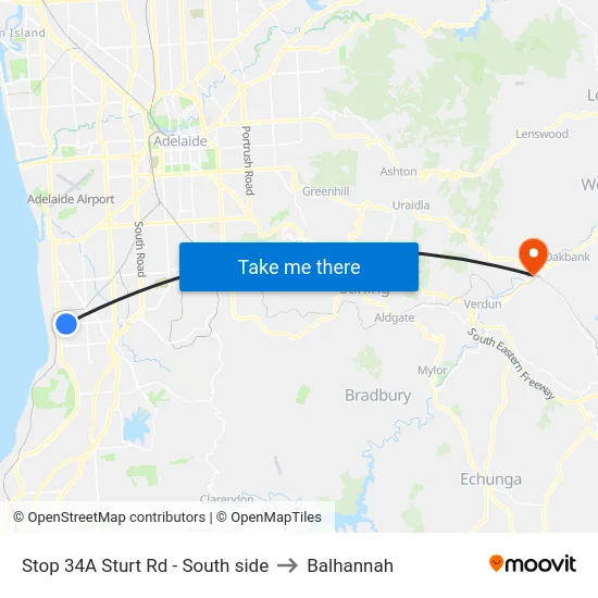 Stop 34A Sturt Rd - South side to Balhannah map