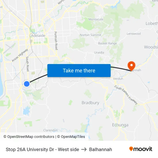 Stop 26A University Dr - West side to Balhannah map