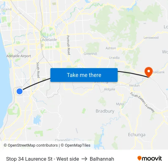 Stop 34 Laurence St - West side to Balhannah map