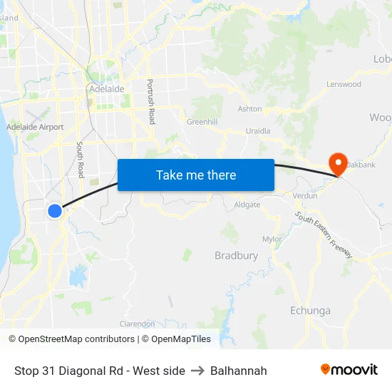 Stop 31 Diagonal Rd - West side to Balhannah map