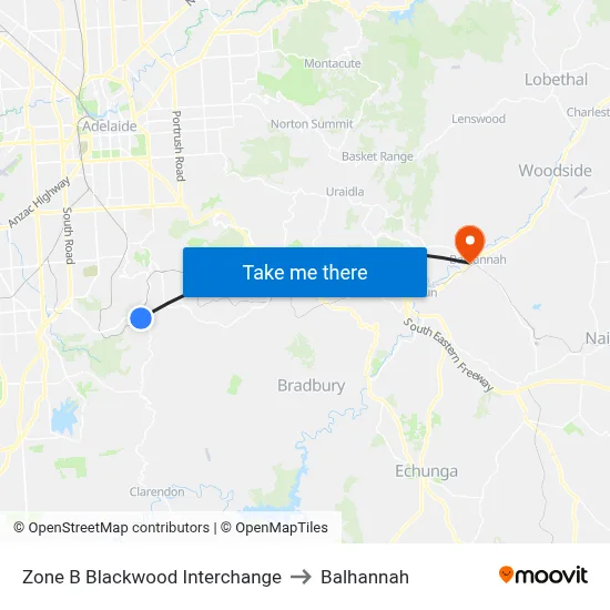 Zone B Blackwood Interchange to Balhannah map