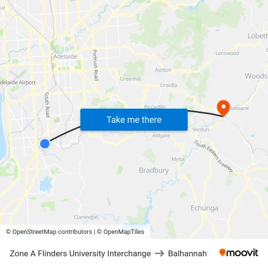 Zone A Flinders University Interchange to Balhannah map