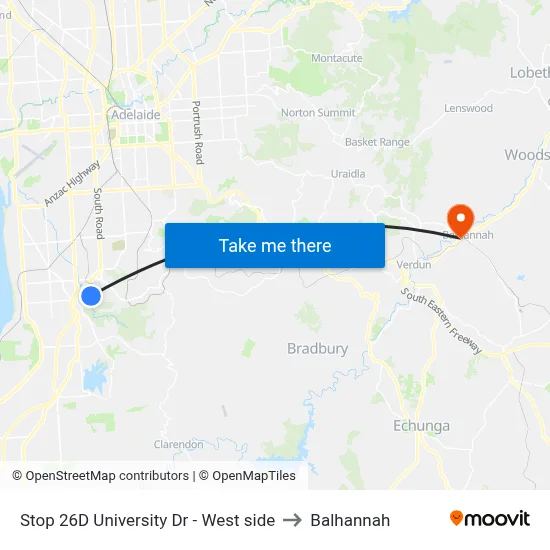 Stop 26D University Dr - West side to Balhannah map