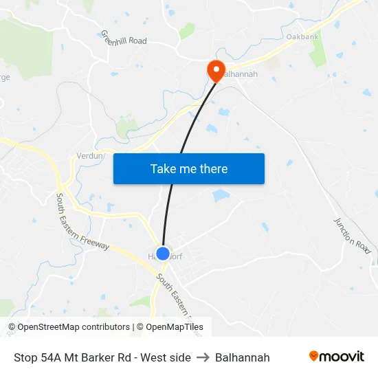 Stop 54A Mt Barker Rd - West side to Balhannah map