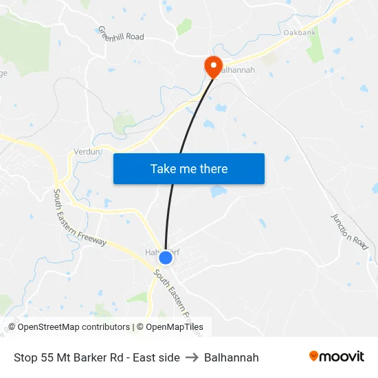 Stop 55 Mt Barker Rd - East side to Balhannah map