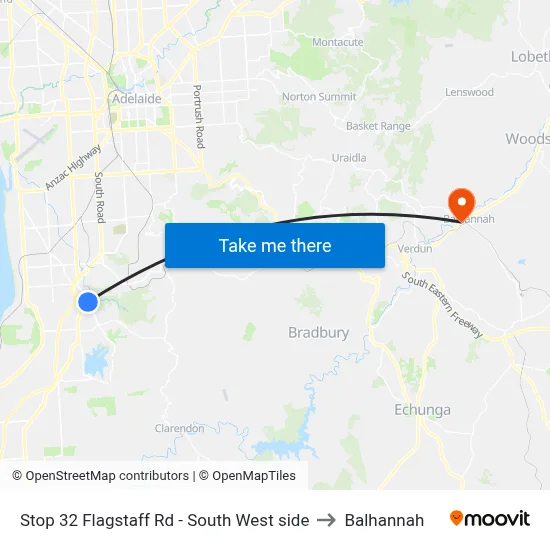 Stop 32 Flagstaff Rd - South West side to Balhannah map