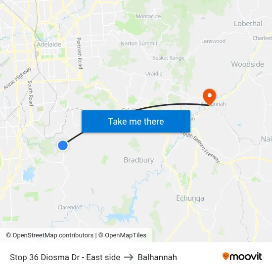Stop 36 Diosma Dr - East side to Balhannah map