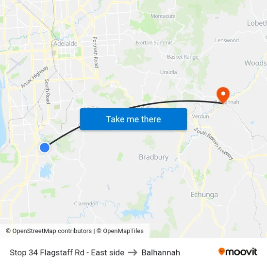 Stop 34 Flagstaff Rd - East side to Balhannah map