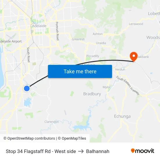 Stop 34 Flagstaff Rd - West side to Balhannah map