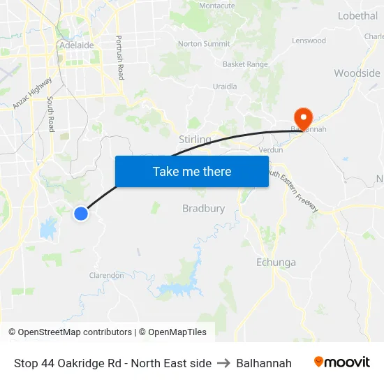 Stop 44 Oakridge Rd - North East side to Balhannah map