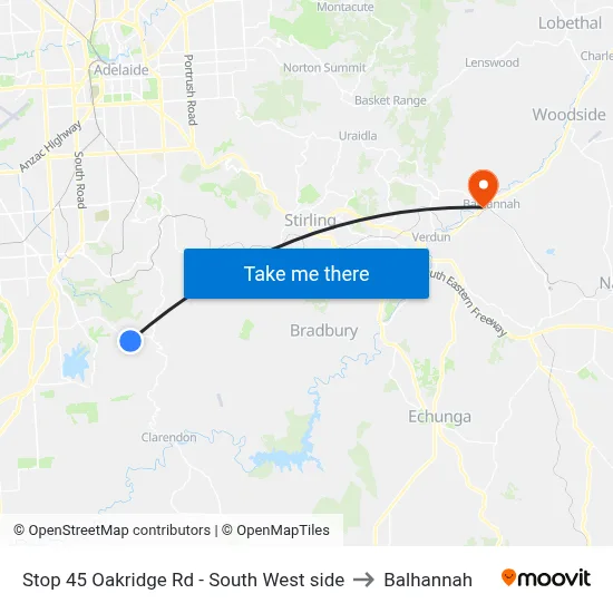 Stop 45 Oakridge Rd - South West side to Balhannah map