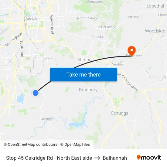 Stop 45 Oakridge Rd - North East side to Balhannah map