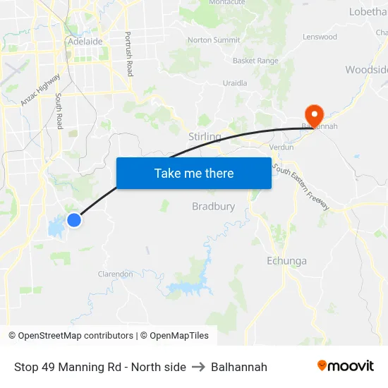 Stop 49 Manning Rd - North side to Balhannah map
