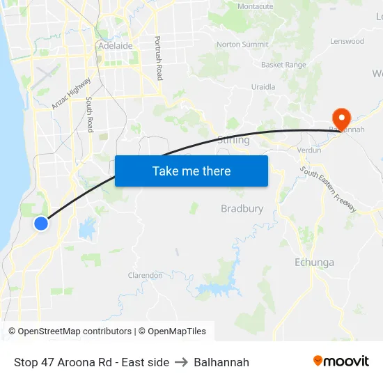 Stop 47 Aroona Rd - East side to Balhannah map