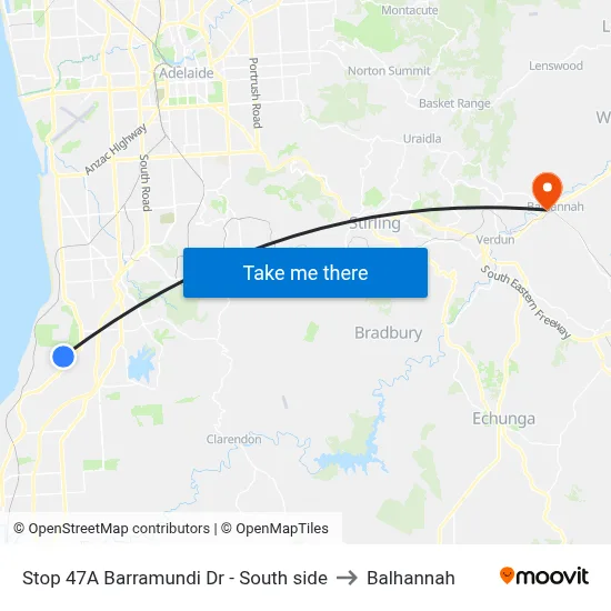 Stop 47A Barramundi Dr - South side to Balhannah map