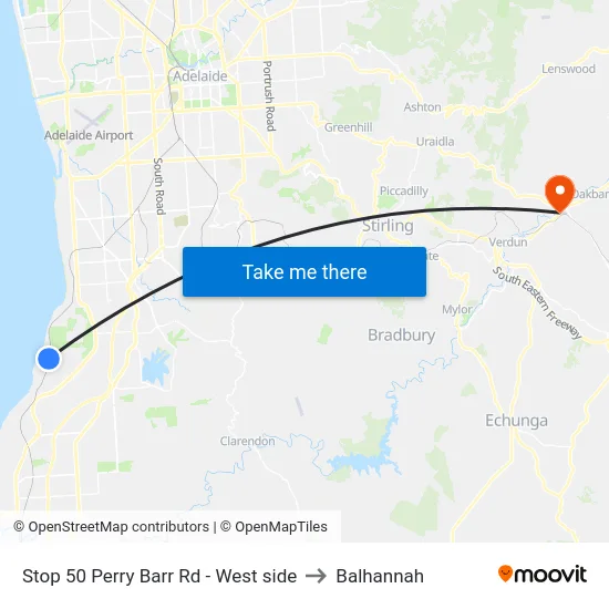 Stop 50 Perry Barr Rd - West side to Balhannah map