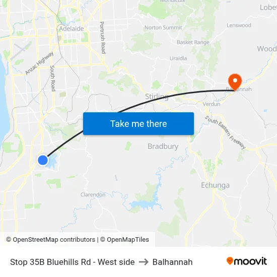 Stop 35B Bluehills Rd - West side to Balhannah map