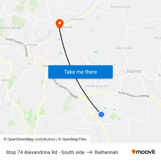 Stop 74 Alexandrina Rd - South side to Balhannah map