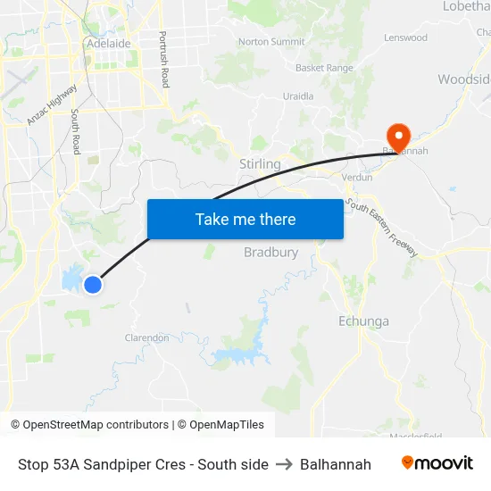 Stop 53A Sandpiper Cres - South side to Balhannah map