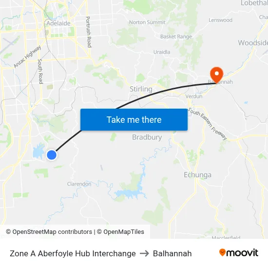 Zone A Aberfoyle Hub Interchange to Balhannah map