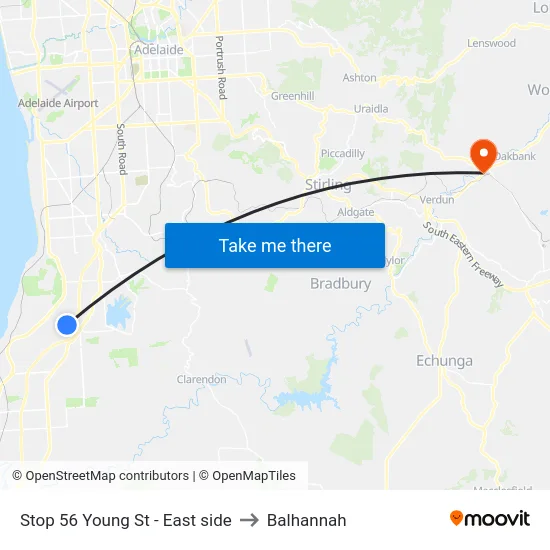Stop 56 Young St - East side to Balhannah map