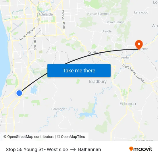 Stop 56 Young St - West side to Balhannah map