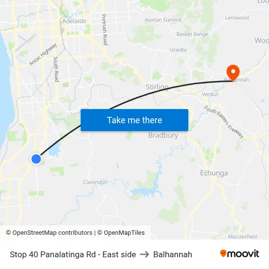 Stop 40 Panalatinga Rd - East side to Balhannah map